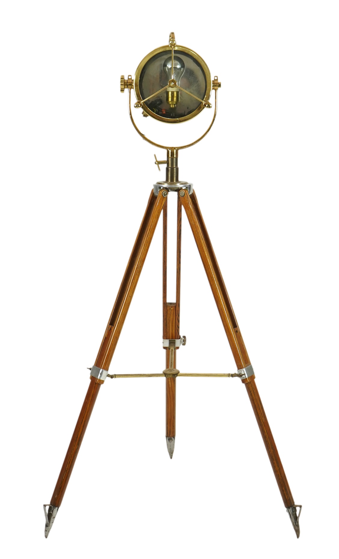 A mid 20th century polished brass marine searchlight